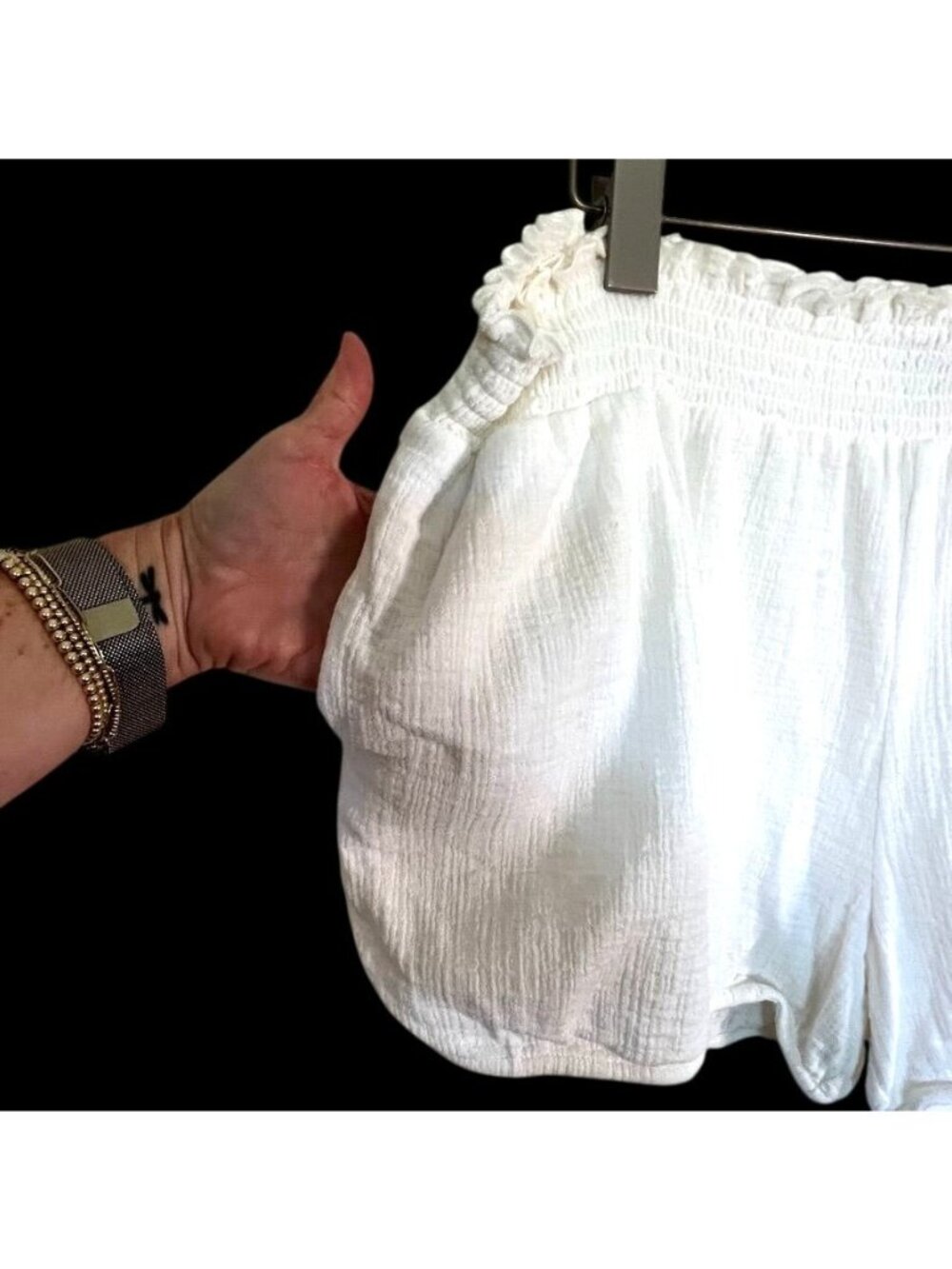 Hatch Henri Maternity Shorts White Cotton Gauze Smocked Boho Babymoon Sz 4/XL - Picture 3 of 12